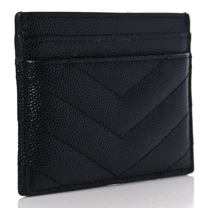 Saint Laurent Grain De Poudre Matelasse Chevron Monogram Credit Card Case Black 4 of 9