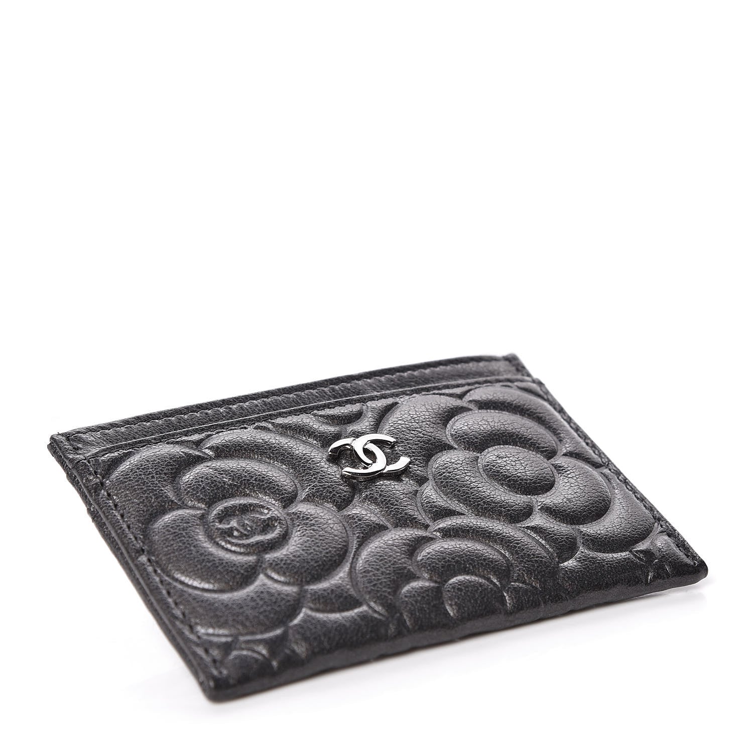 Chanel Goatskin Camellia Embossed Card Holder Anthracite 4 of 9