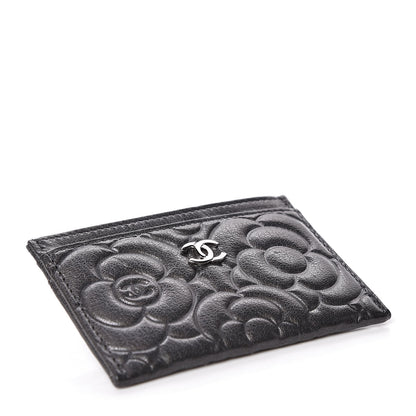 Chanel Goatskin Camellia Embossed Card Holder Anthracite 4 of 9