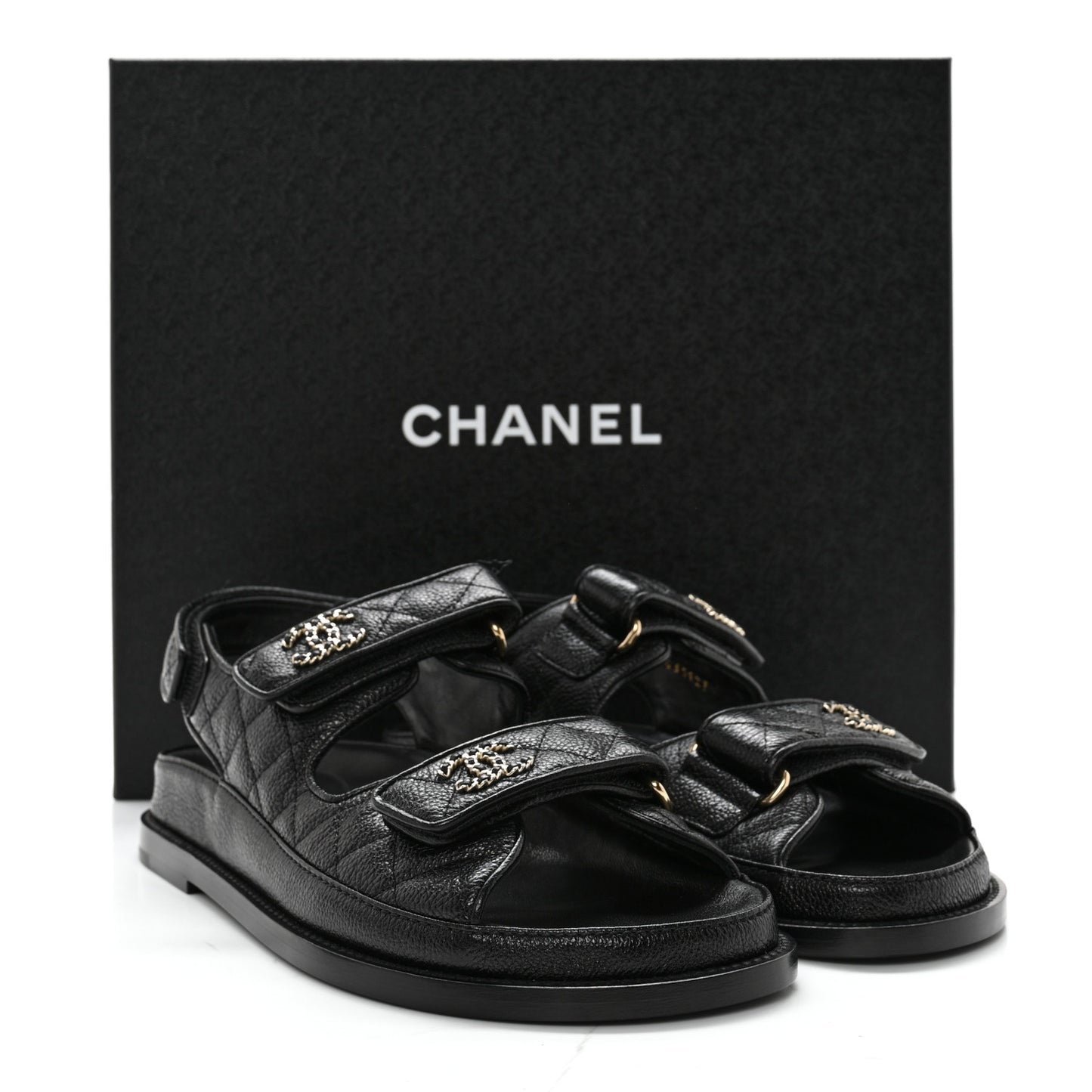 Grained Calfskin Velcro Dad Sandals 38 Black