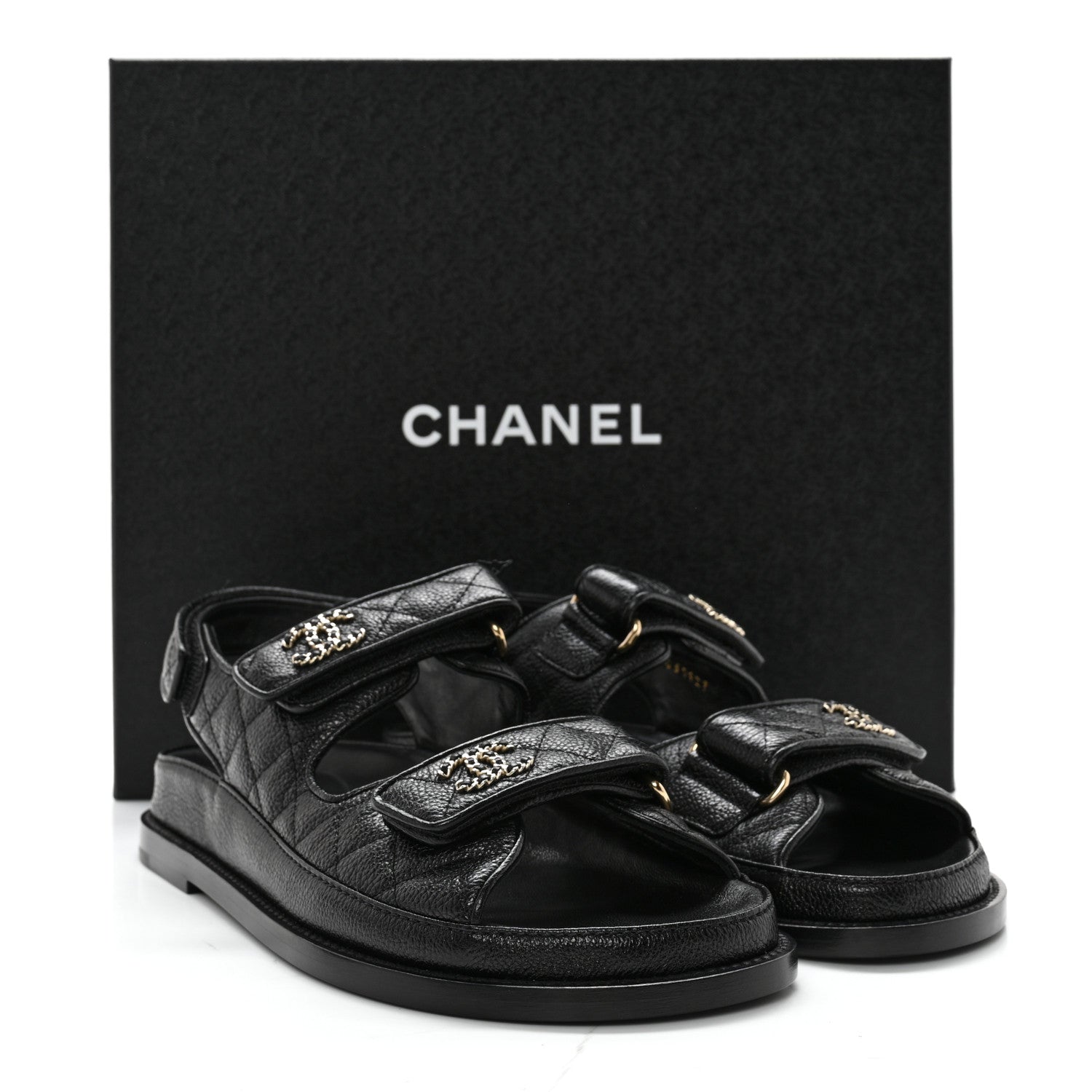 Chanel Grained Calfskin Velcro Dad Sandals 38 Black 11 of 11