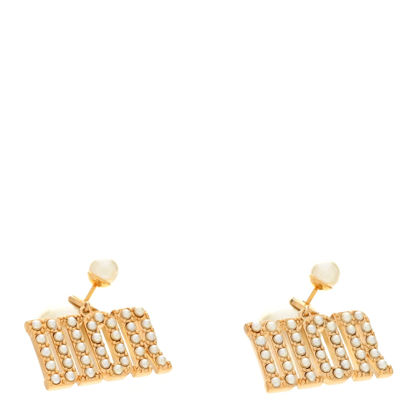Metal Pearl Tribal Drop Earrings Gold