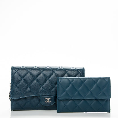 Chanel Caviar Quilted Wallet on Removable Chain Navy 5 of 9