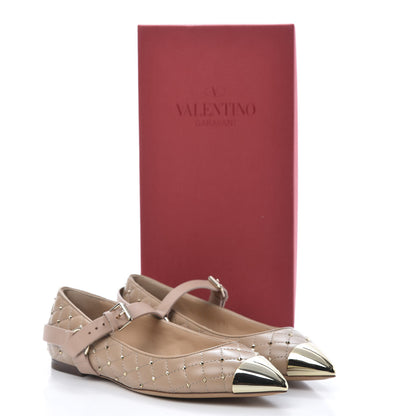 Valentino Garavani Lambskin Rockstud Spike Captoe Ballerina Flats 37 Poudre Gold 8 of 8