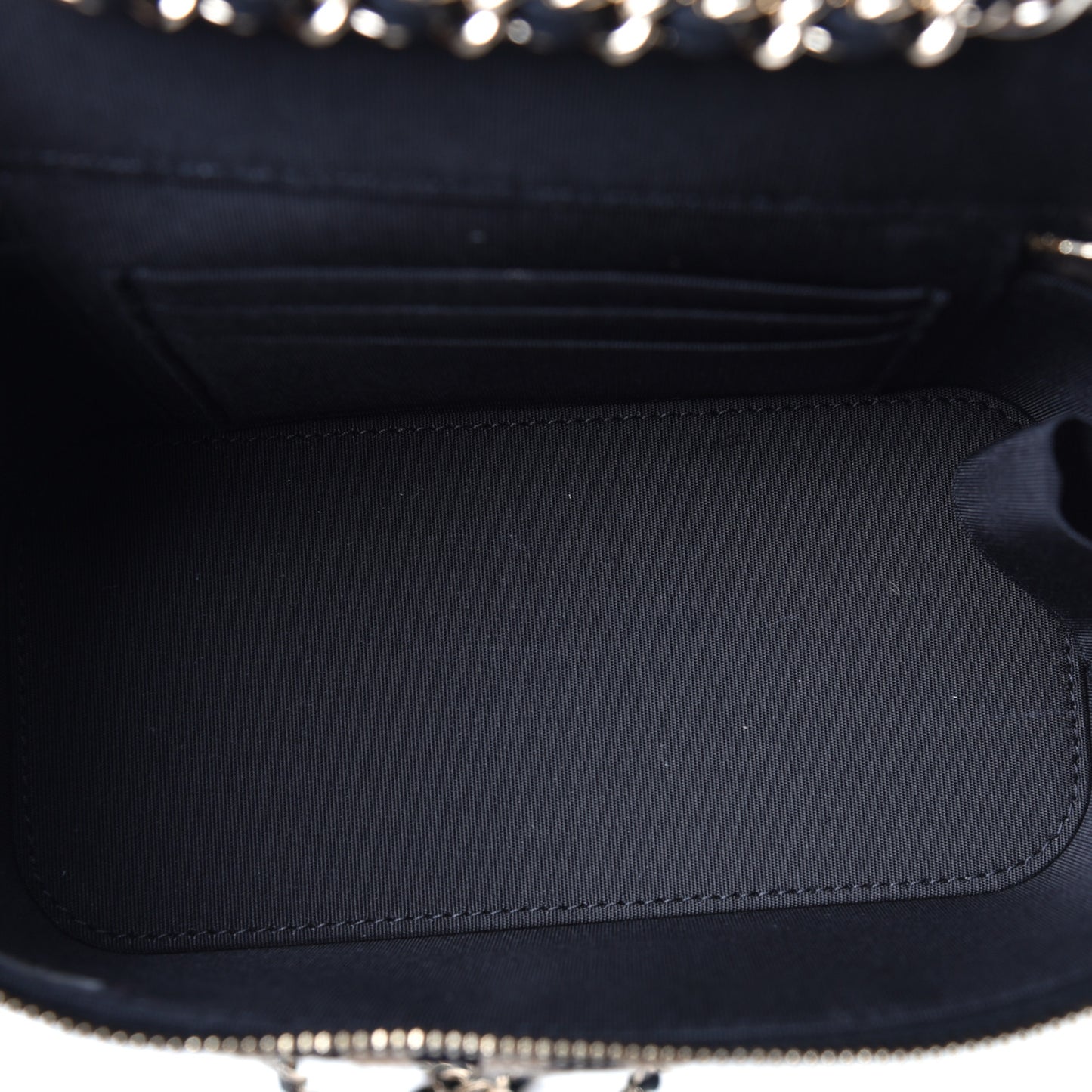 Raffia Jute Striped Small Vanity Case With Chain Black Beige