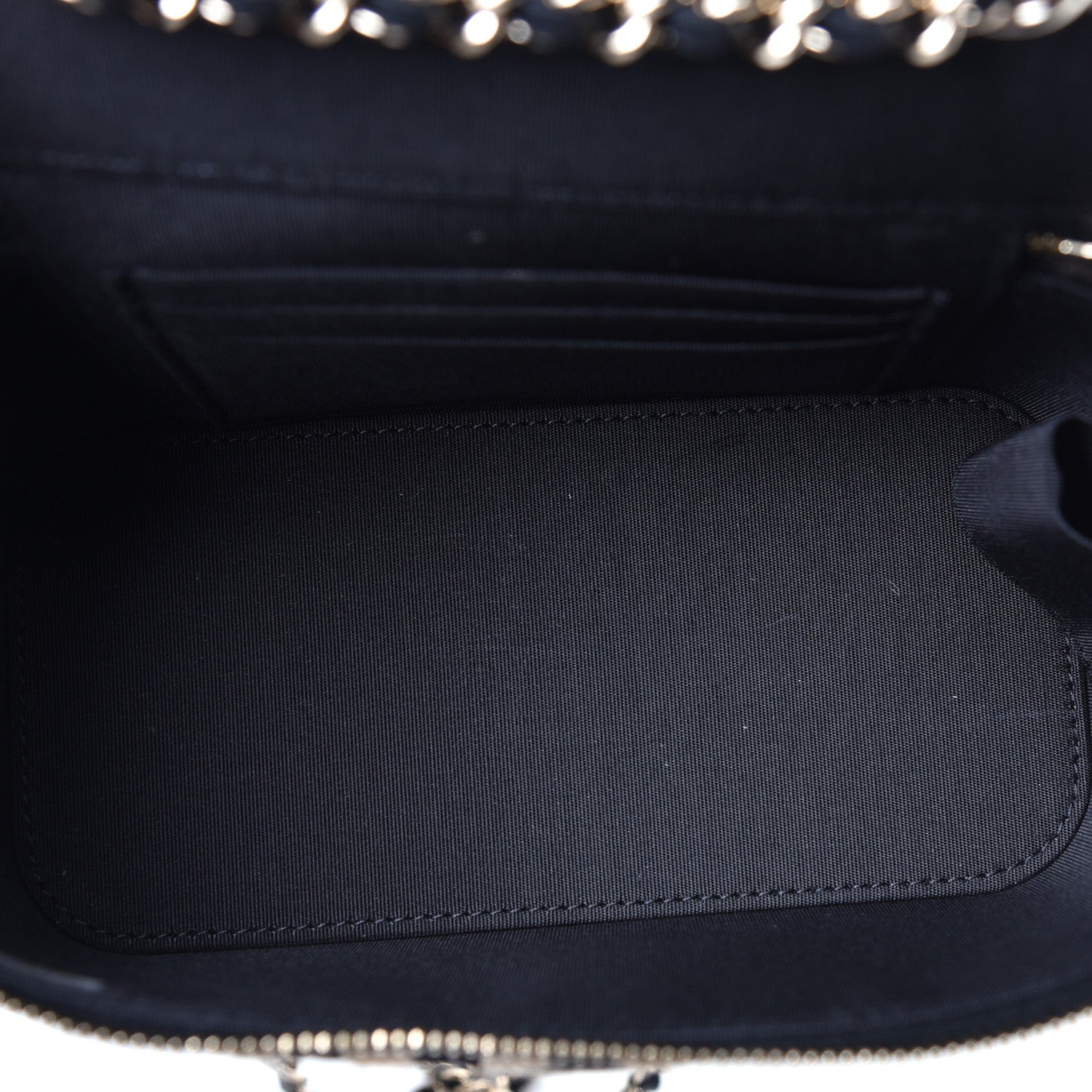 Chanel Raffia Jute Striped Small Vanity Case With Chain Black Beige 5 of 9
