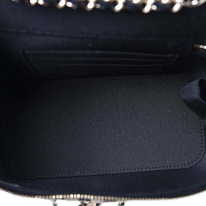 Chanel Raffia Jute Striped Small Vanity Case With Chain Black Beige 5 of 9