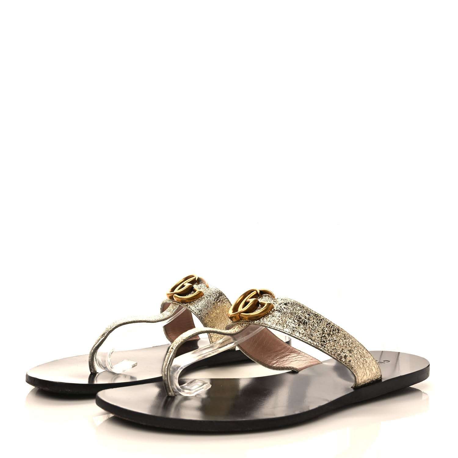 Gucci Nappa Silk Galassia GG Marmont Thong Flat Sandals 40 Platino 3 of 7