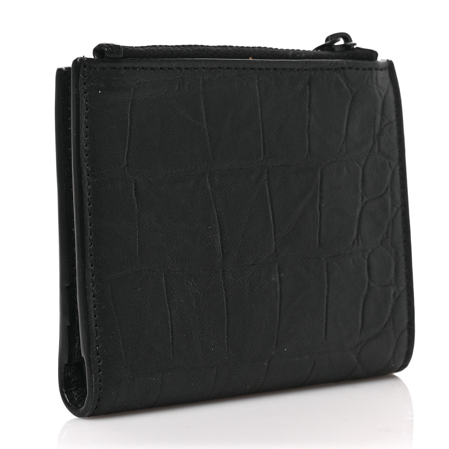 Saint Laurent Calfskin Crocodile Embossed Monogram Zipped Card Case Black 3 of 6