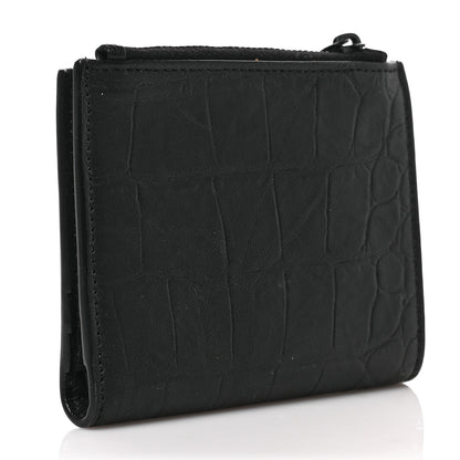 Saint Laurent Calfskin Crocodile Embossed Monogram Zipped Card Case Black 3 of 6