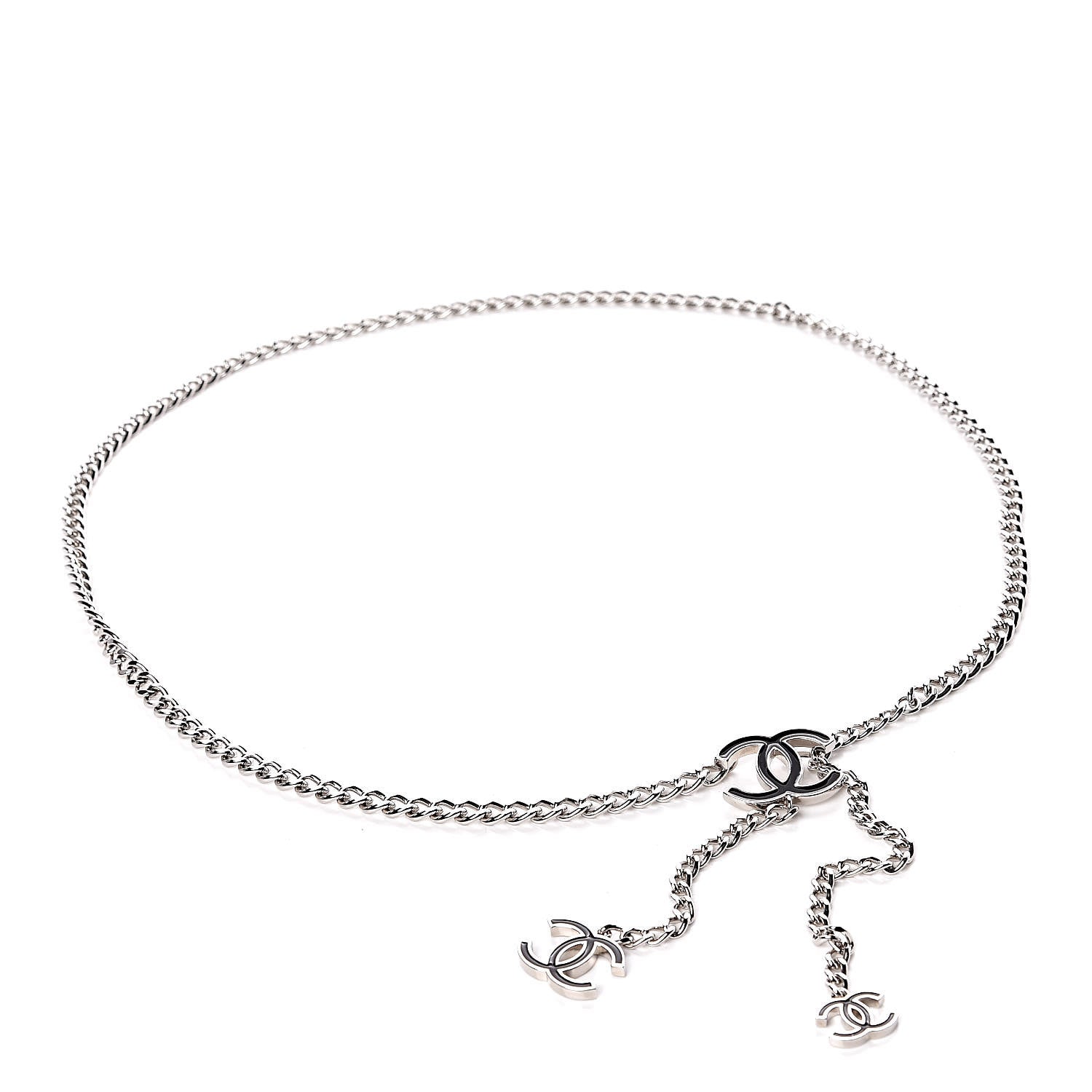 Chanel Enamel CC Chain Logo Belt Silver Black 1 of 5