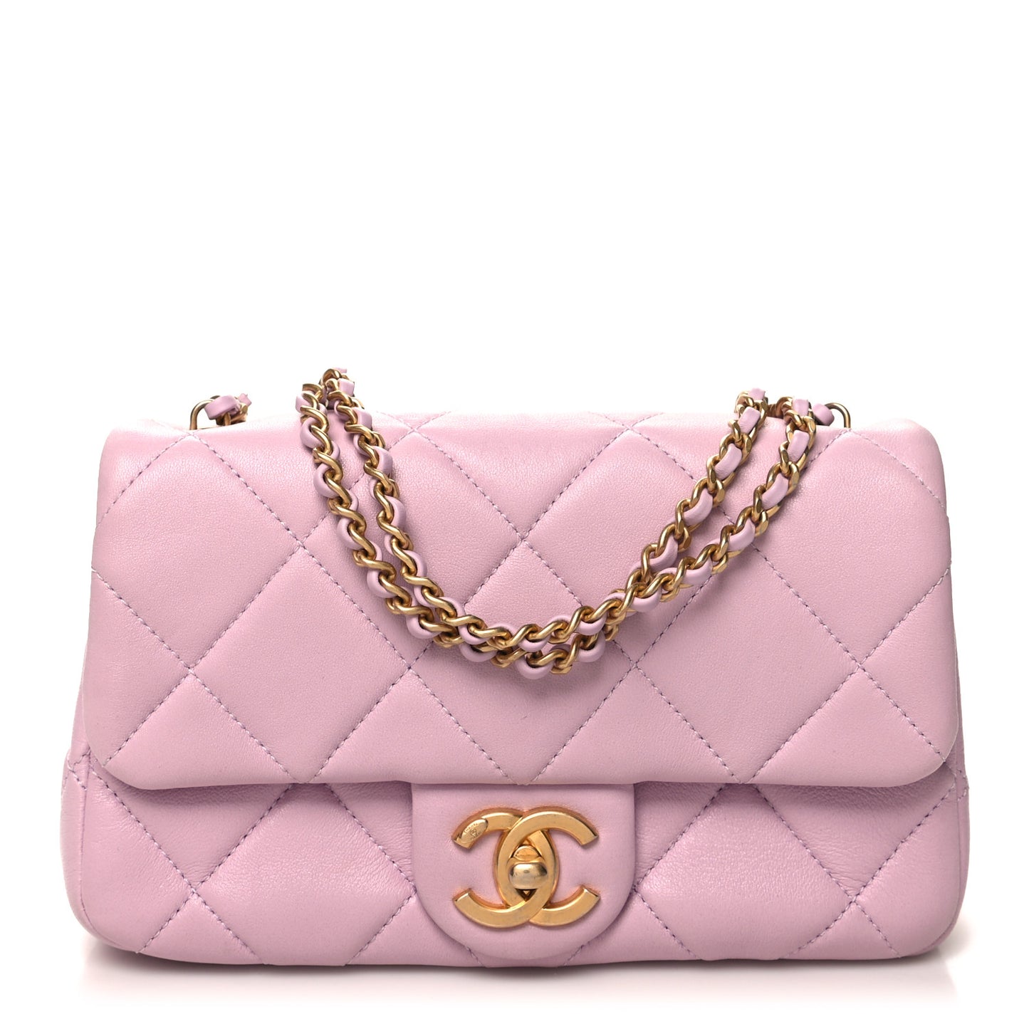 Lambskin Quilted Pearl Small Flap Lilac