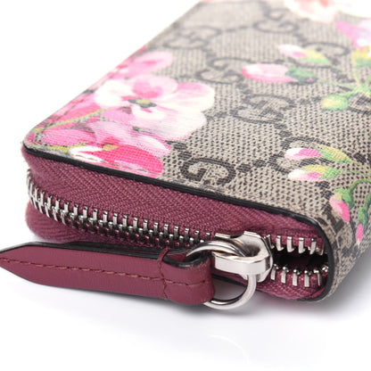 Gucci GG Supreme Monogram Blooms Zip Around Card Case Wallet Beige Multicolor Dry Rose 9 of 11