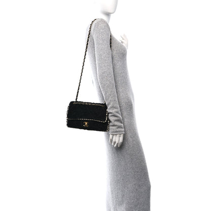 Chanel Shearling Sheepskin Tweed Quilted Single Flap Black 2 of 11