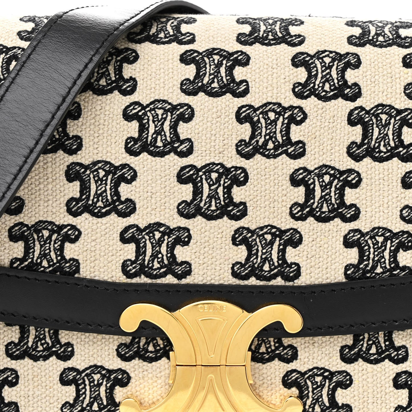 Canvas Calfskin Triomphe Embroidered Medium Triomphe Bag Black