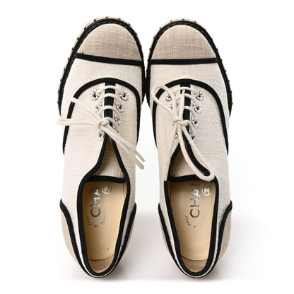 Chanel Raffia Lace Up Wedge Espadrilles 37 Beige 2 of 9