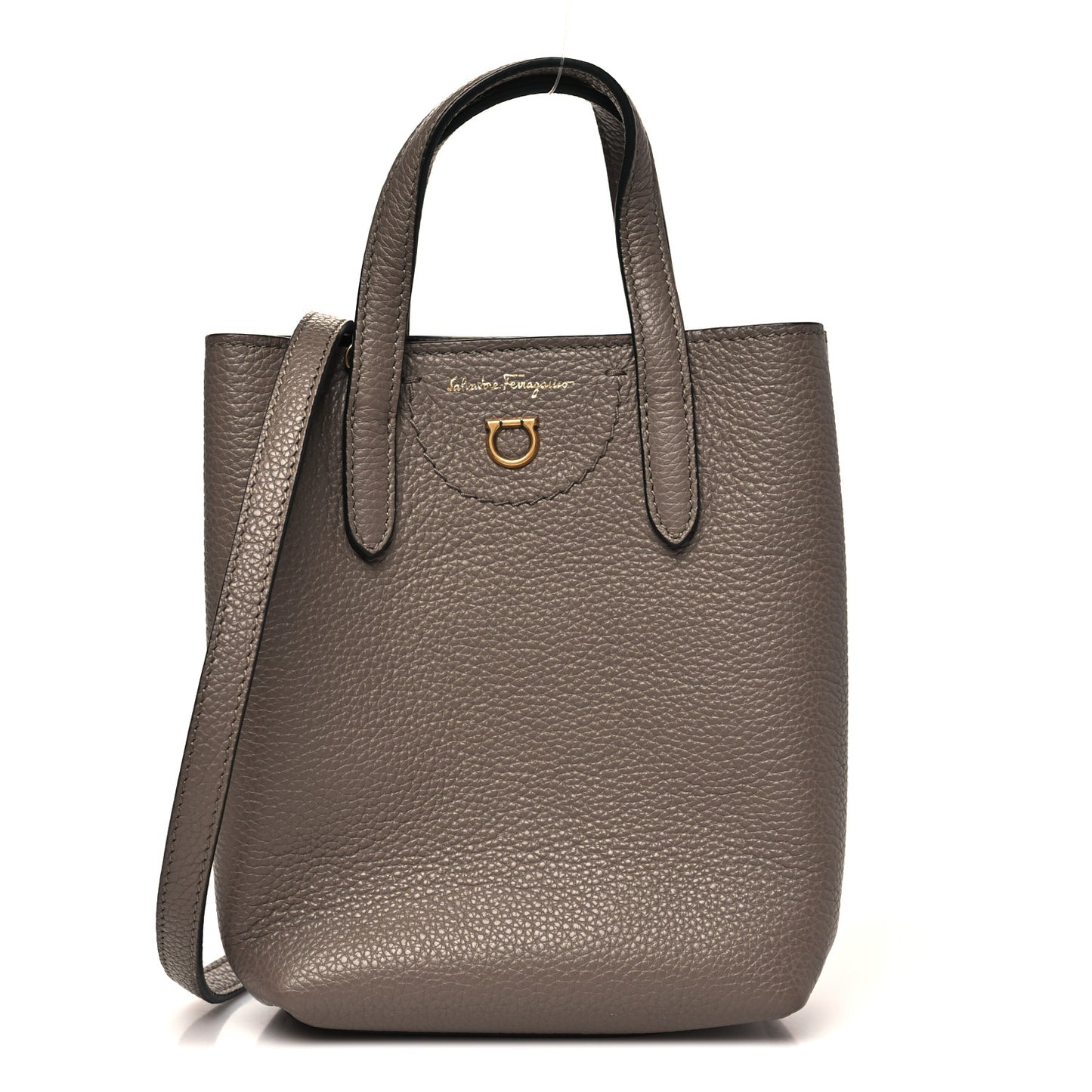 Tumbled Calfskin Gancini Mini Bag Caraway Seed