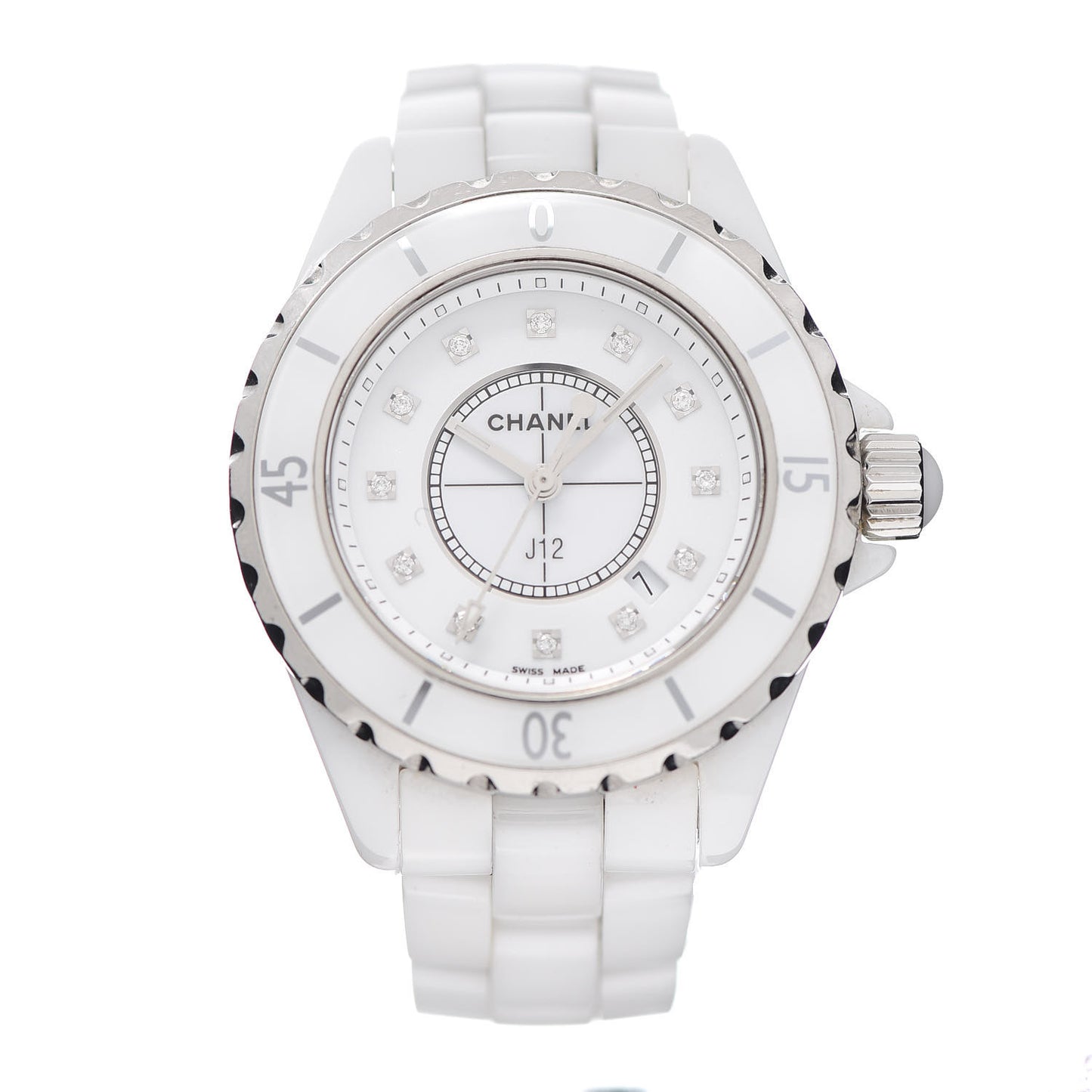 Stainless Steel Ceramic Diamond 33mm J12 Quartz Watch White