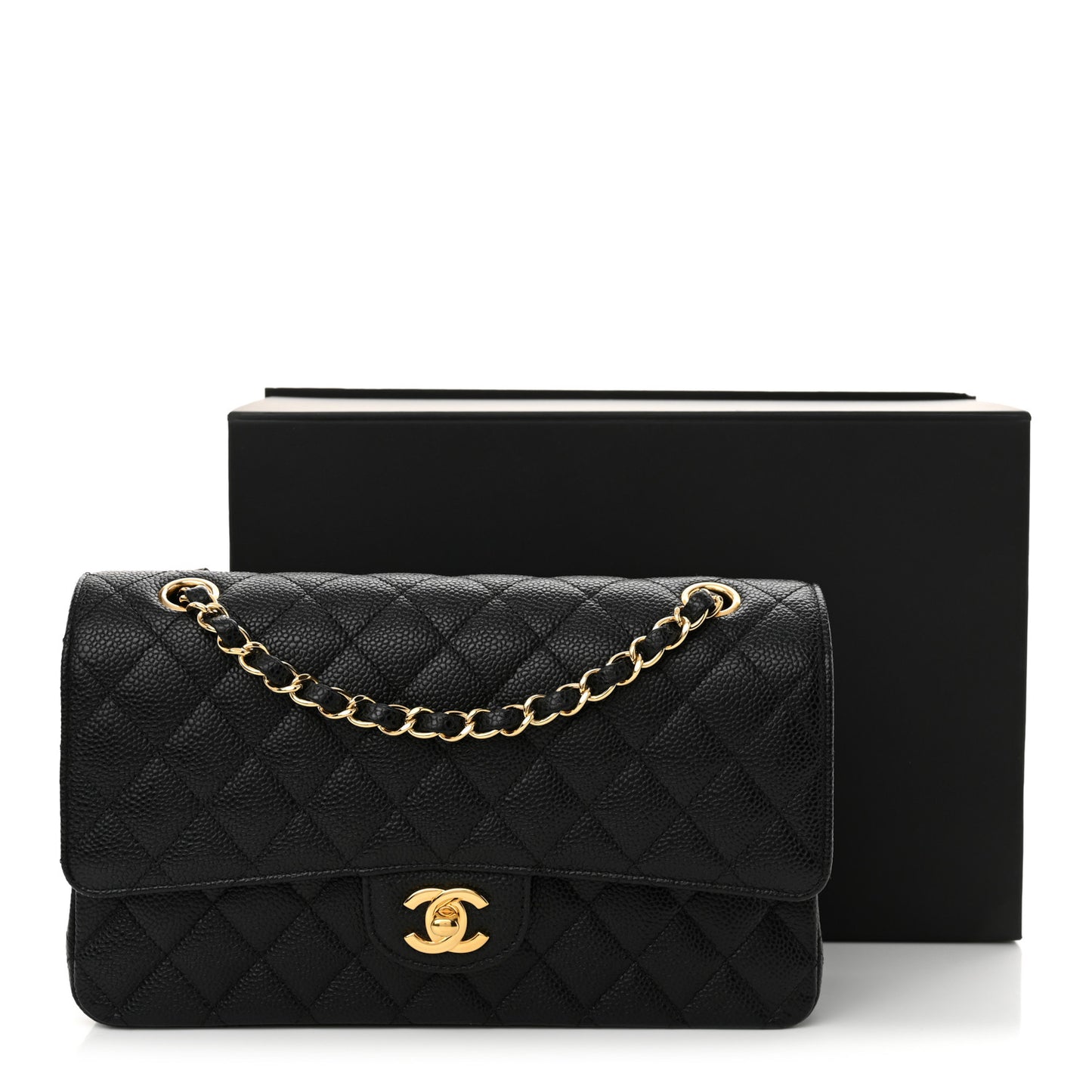 Caviar Quilted Medium Double Flap Black