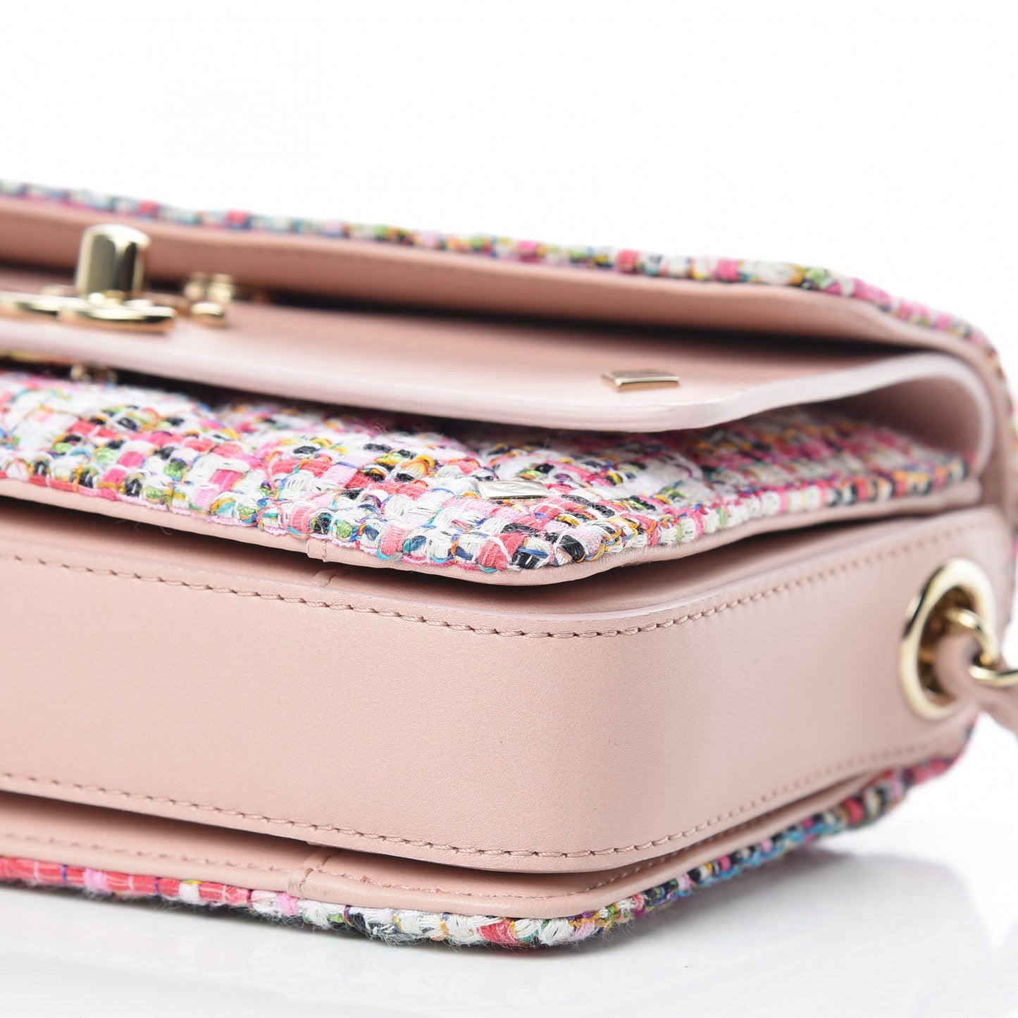 Tweed Calfskin Quilted CC Box Flap Pink Multicolor