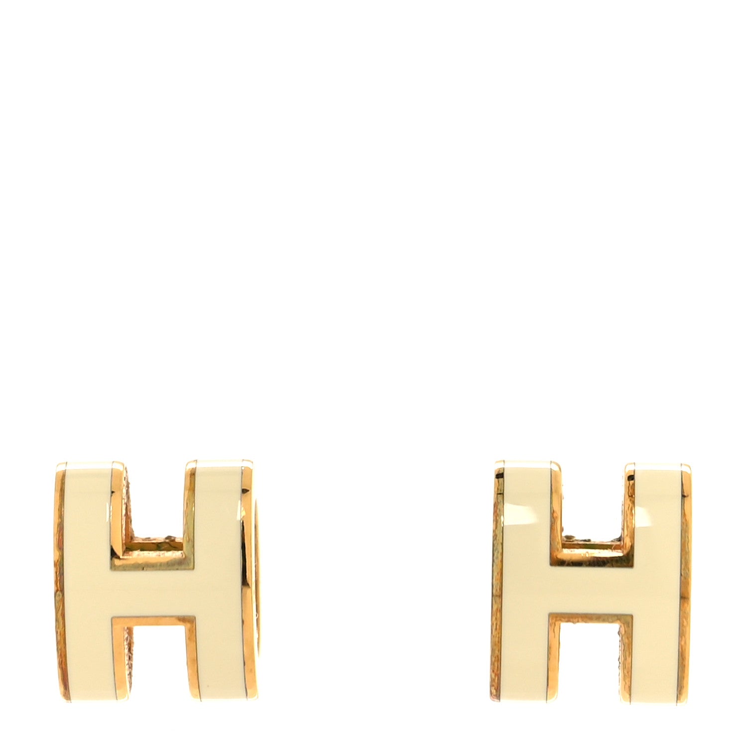 Hermes Gold Lacquered Mini Pop H Earrings White 1 of 6