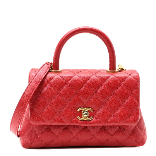 Caviar Quilted Mini Coco Handle Flap Red