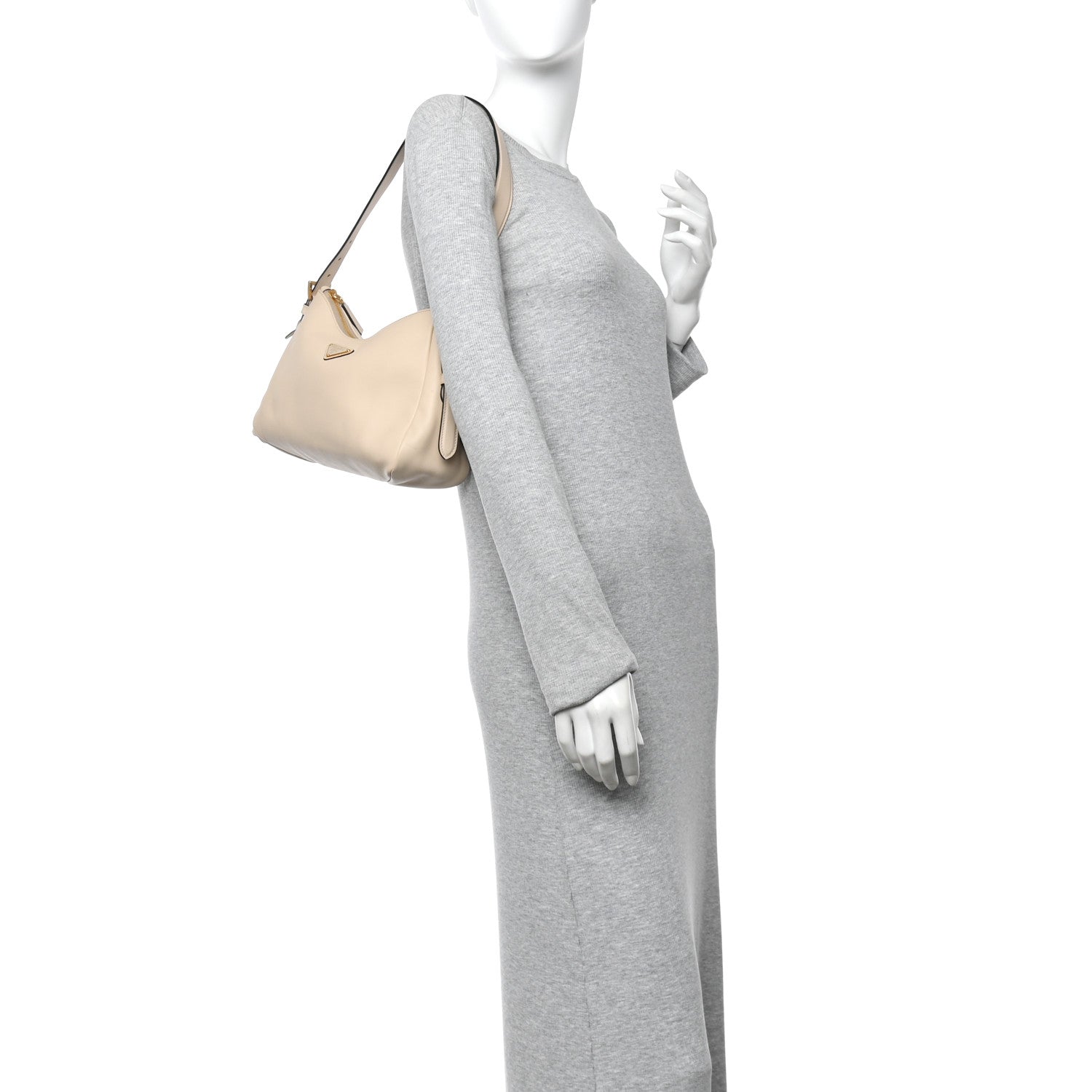 Prada Soft Calfskin Medium Aimee Shoulder Bag Travertine 2 of 10
