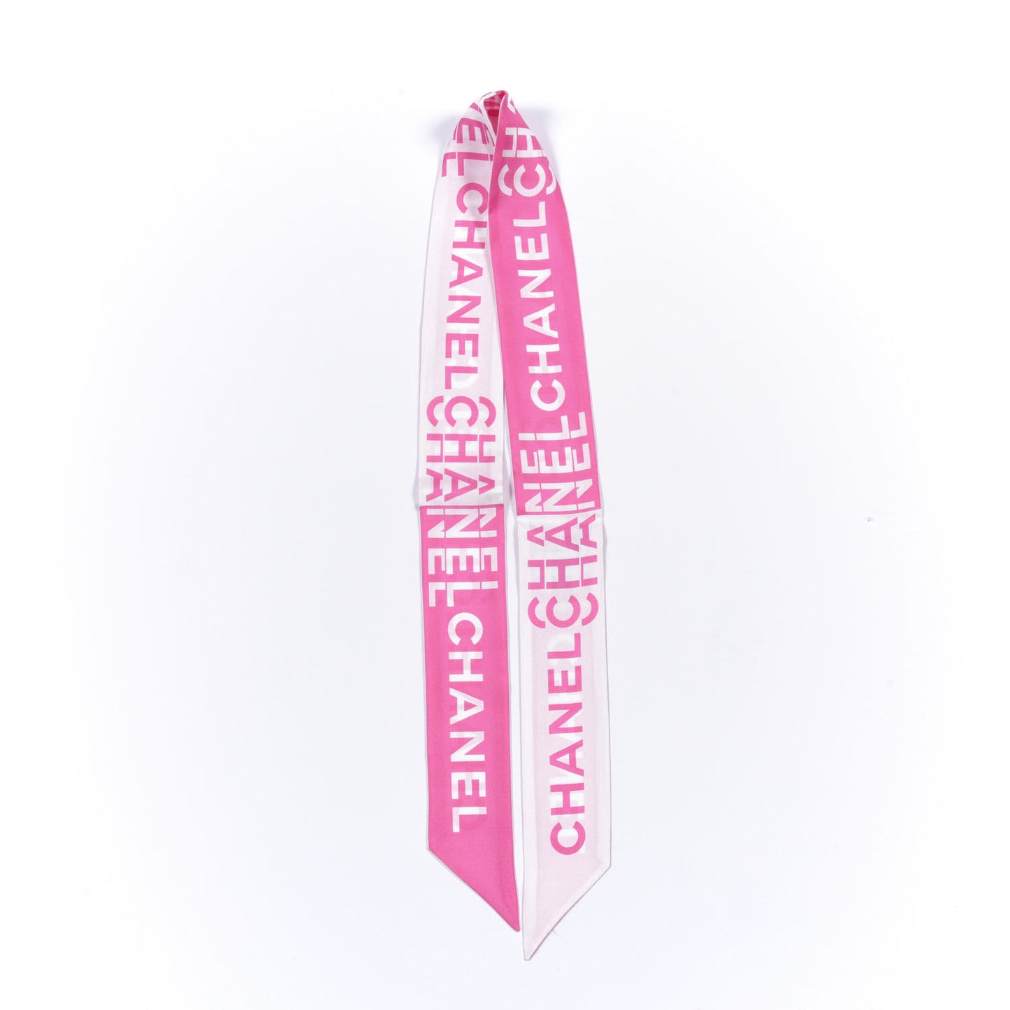 Silk Logo Slim Bandeau Scarf Fuchsia White