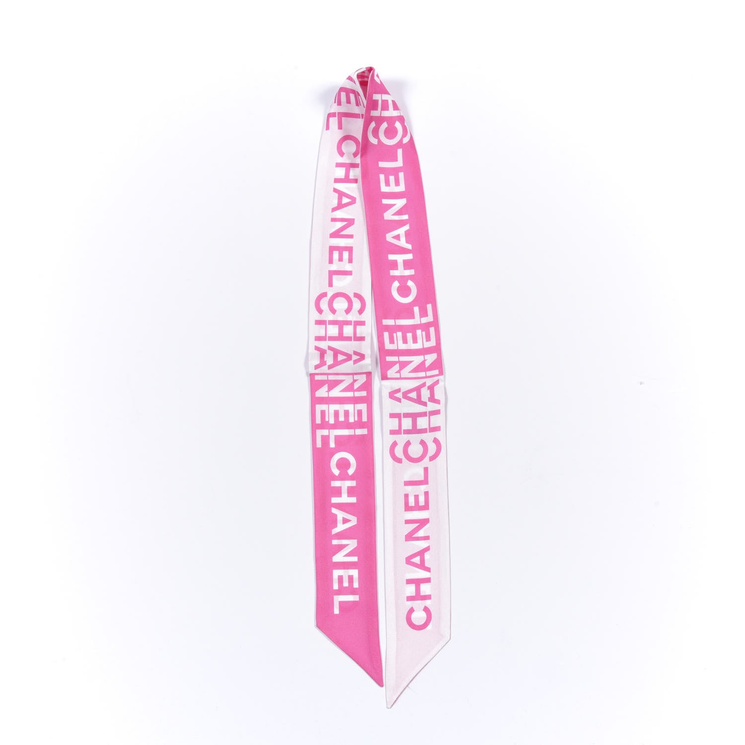 Chanel Silk Logo Slim Bandeau Scarf Fuchsia White 3 of 3