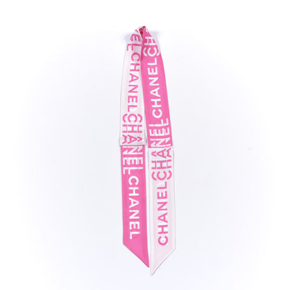 Chanel Silk Logo Slim Bandeau Scarf Fuchsia White 3 of 3