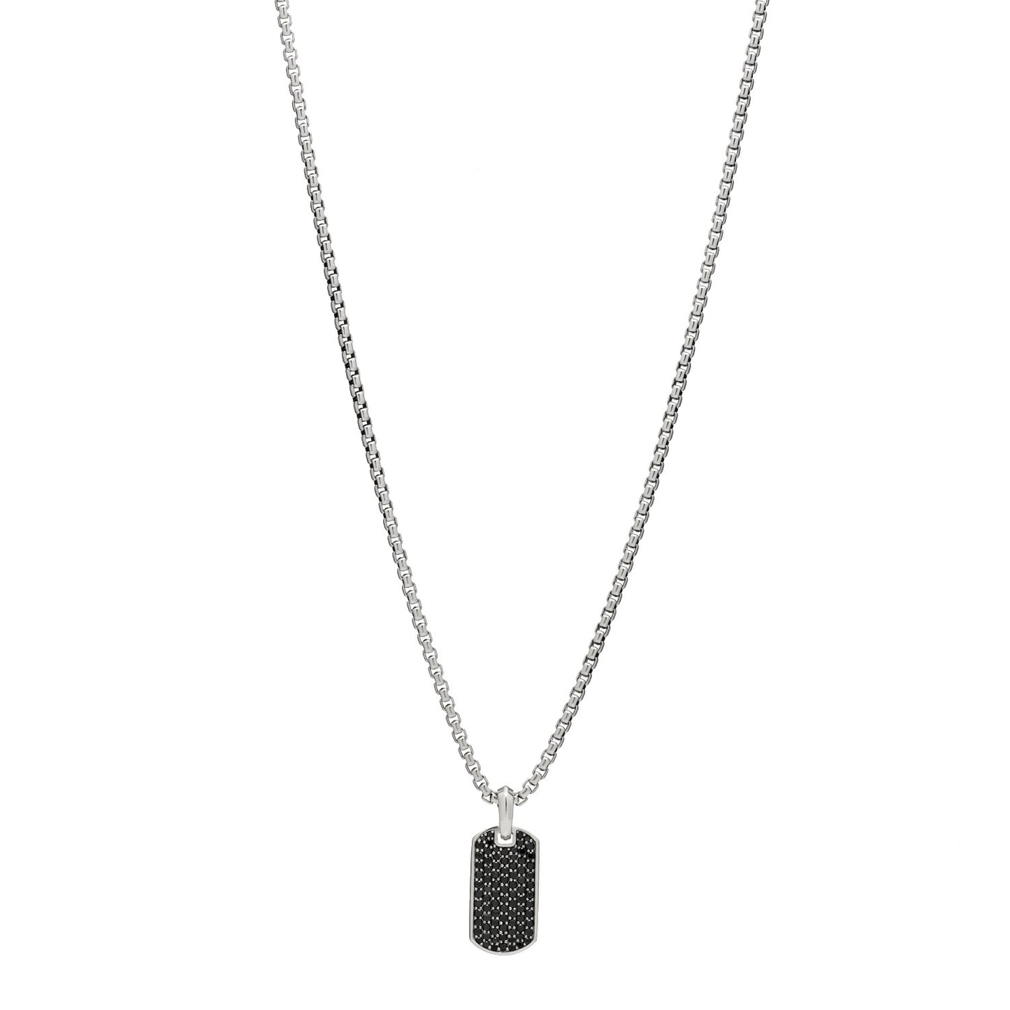 Sterling Silver Black Diamond 29mm Streamline Pave Tag Pendant Necklace