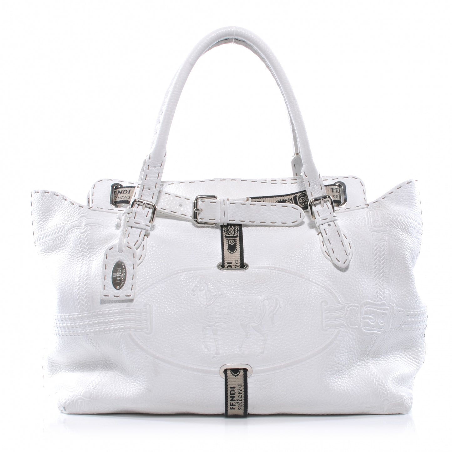 Calfskin Romano Selleria Borghese Tote White