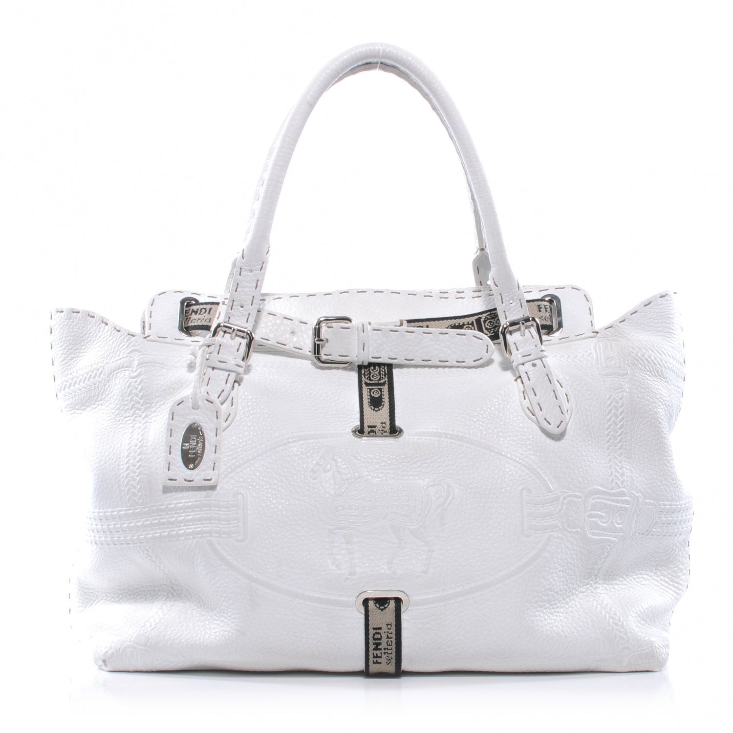 Fendi Calfskin Romano Selleria Borghese Tote White 1 of 9