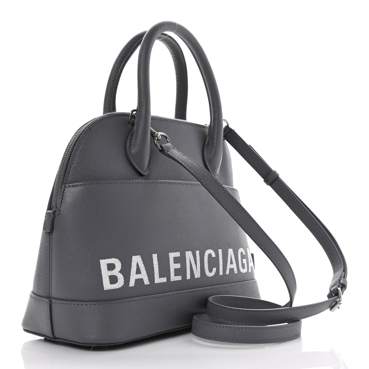 Balenciaga Signature Grained Calfskin Logo S Ville Top Handle Bag Gris Perle Fonce White 2 of 12