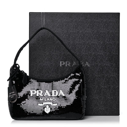 Prada Paillettes Sequin Mini Re-Edition 2000 Bag Black White 13 of 13