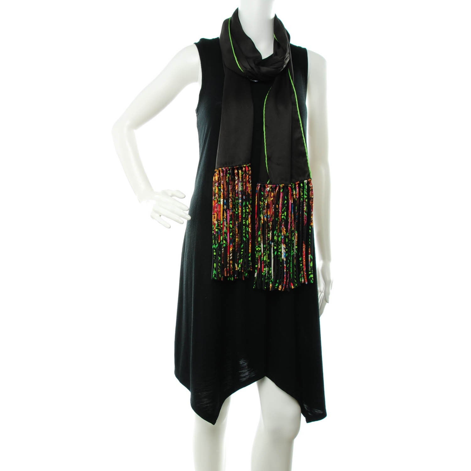 Hermes Silk La Danse du Cheval Marwari Fringe Stole Noir Brule Vert 3 of 5