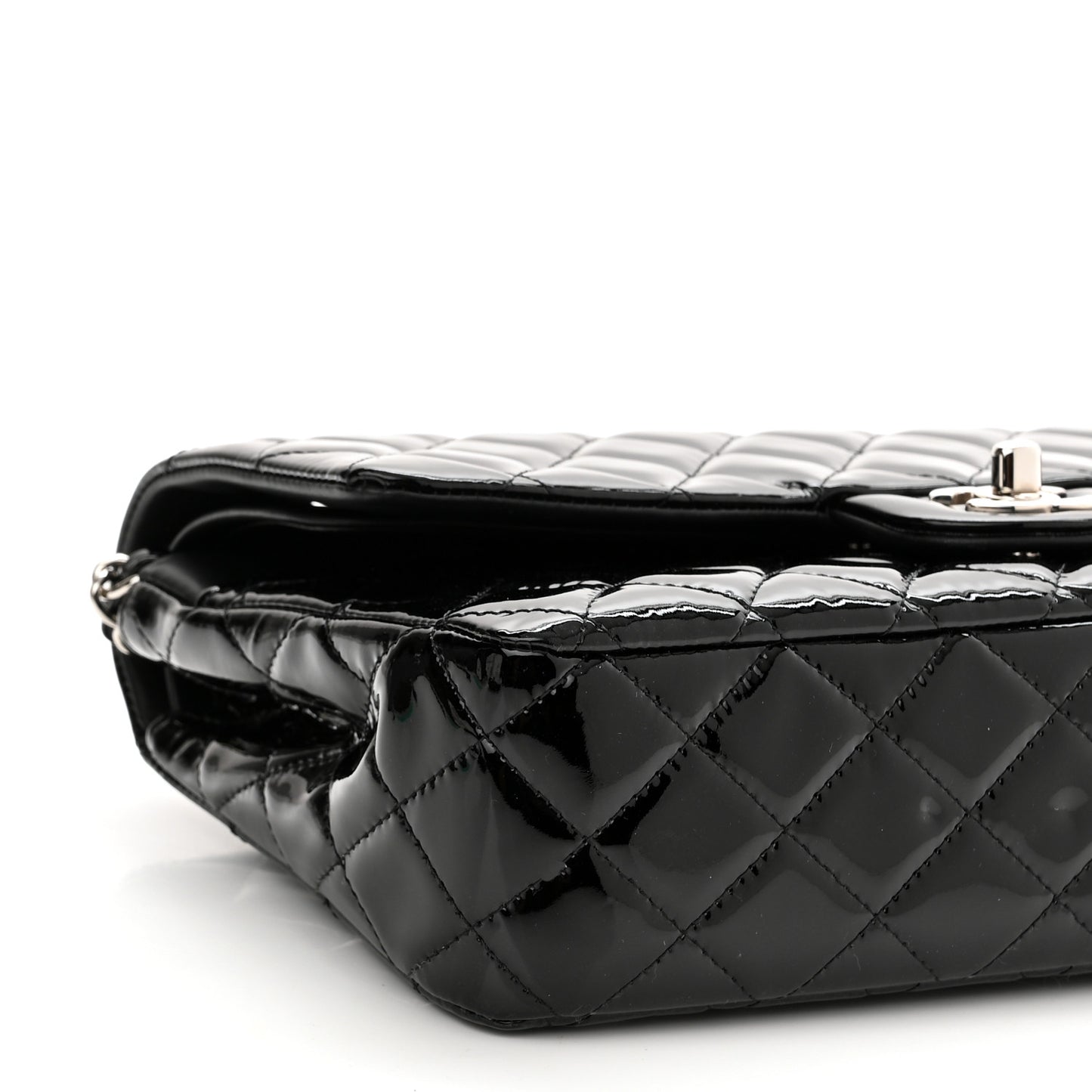 Patent Quilted Medium Double Flap Black