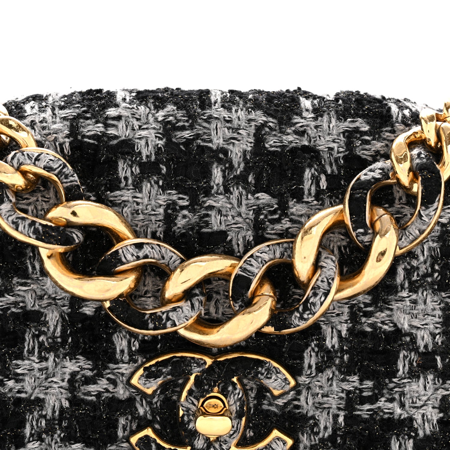 Chanel Wool Tweed Quilted Small Elegant Chain Flap Black Grey 8 of 11