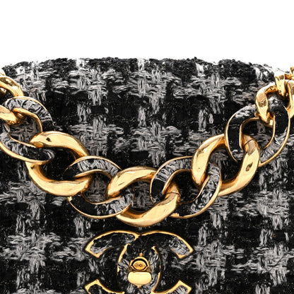 Chanel Wool Tweed Quilted Small Elegant Chain Flap Black Grey 8 of 11