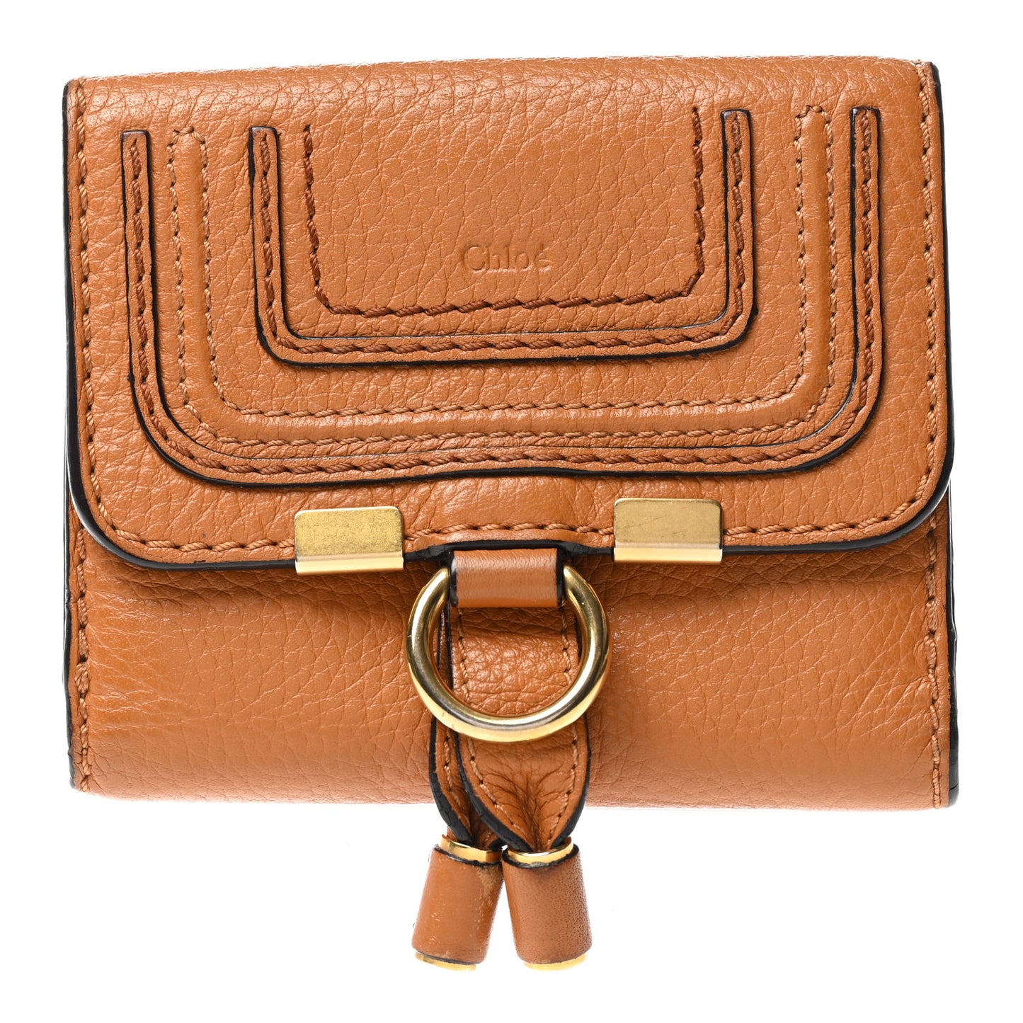 Grained Calfskin Marcie Square Wallet Tan