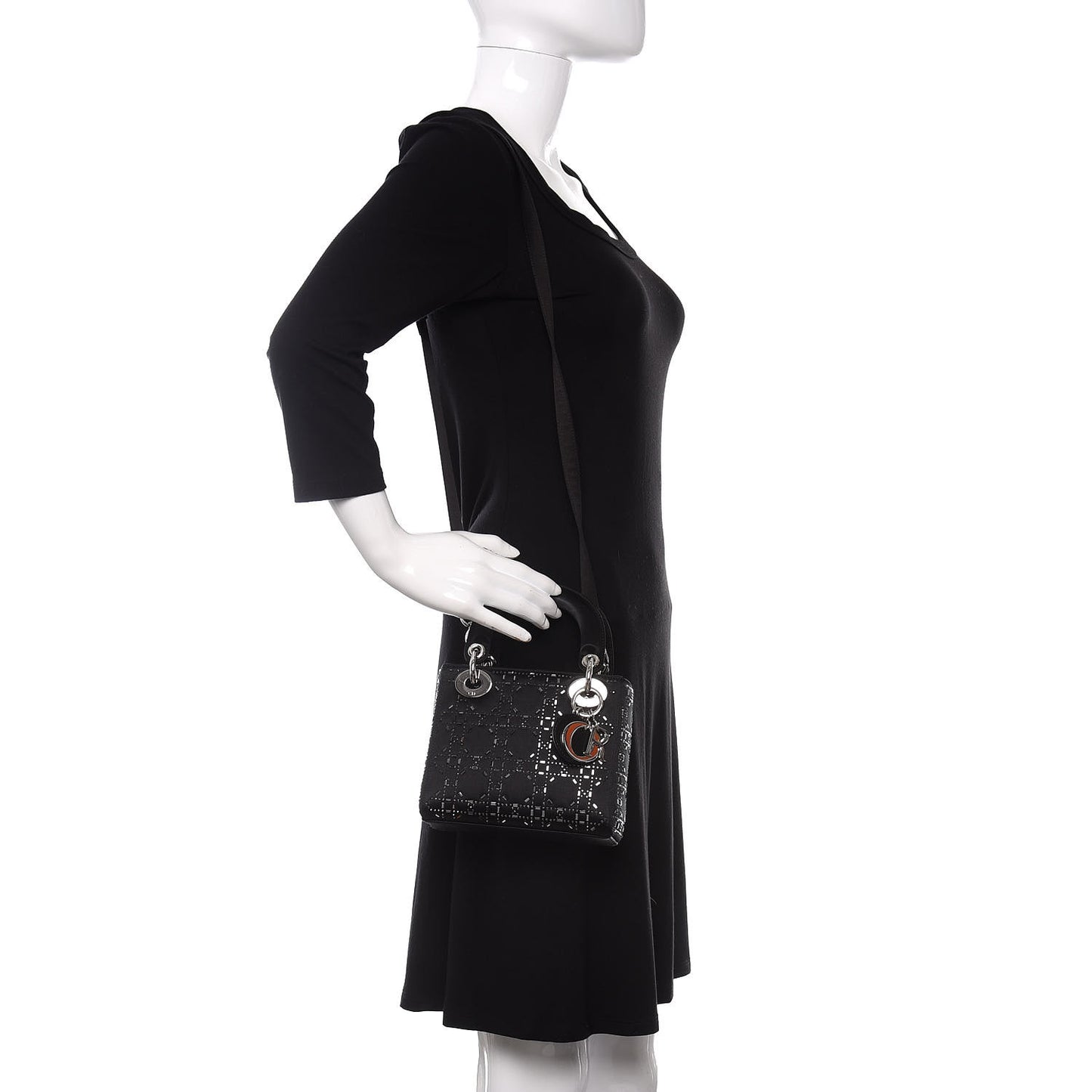 Satin Crystal Cannage Mini Lady Dior Black
