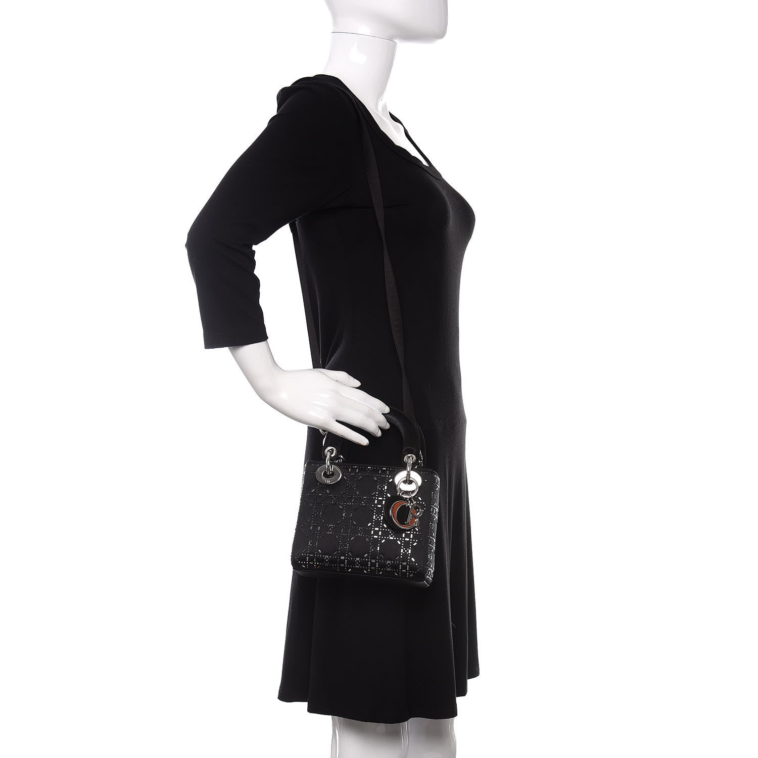 Christian Dior Satin Crystal Cannage Mini Lady Dior Black 2 of 10