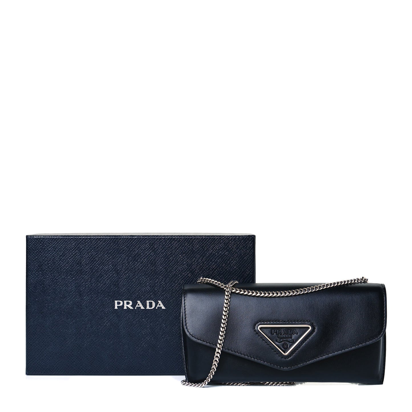City Calfskin Envelope Chain Clutch Black