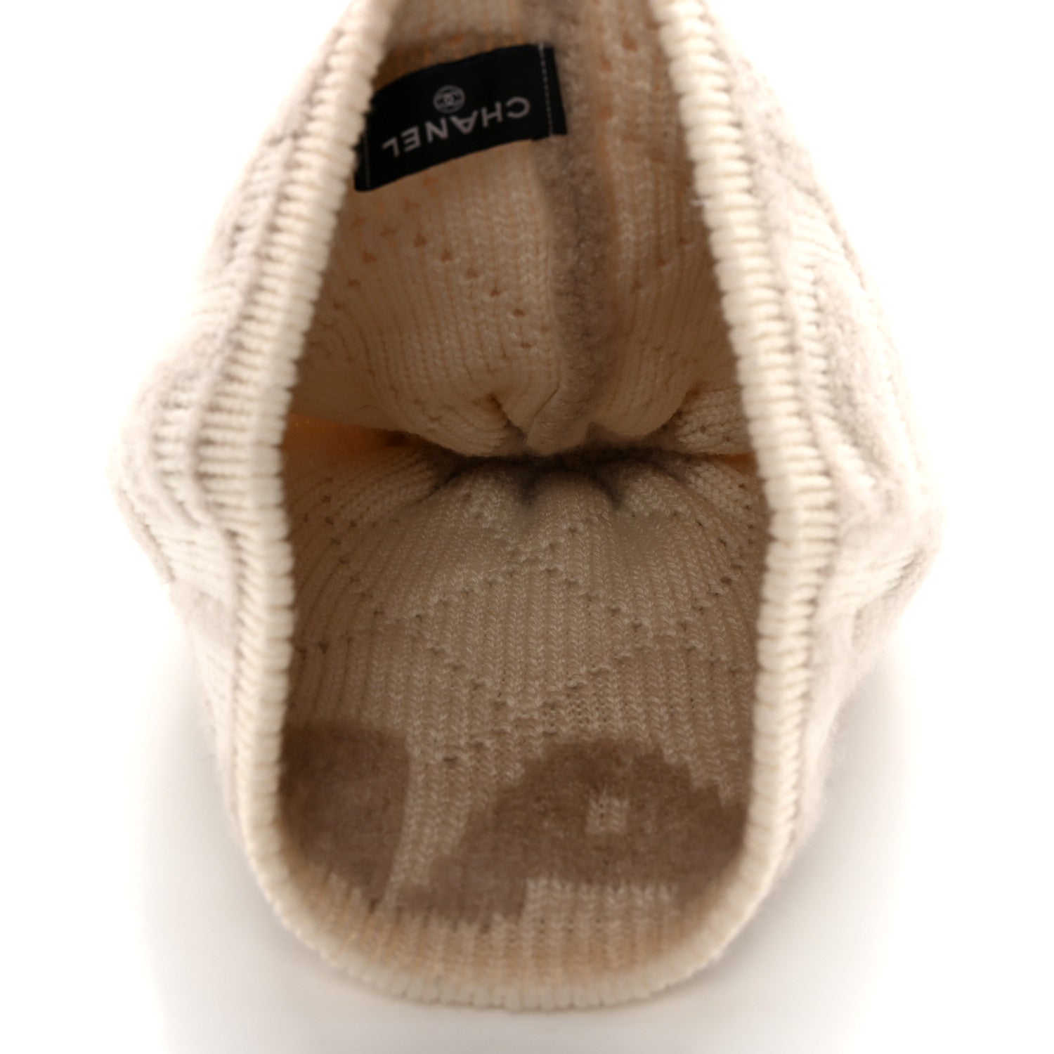 Chanel Cashmere Wool Silk Logo Beanie Hat Beige White 4 of 6