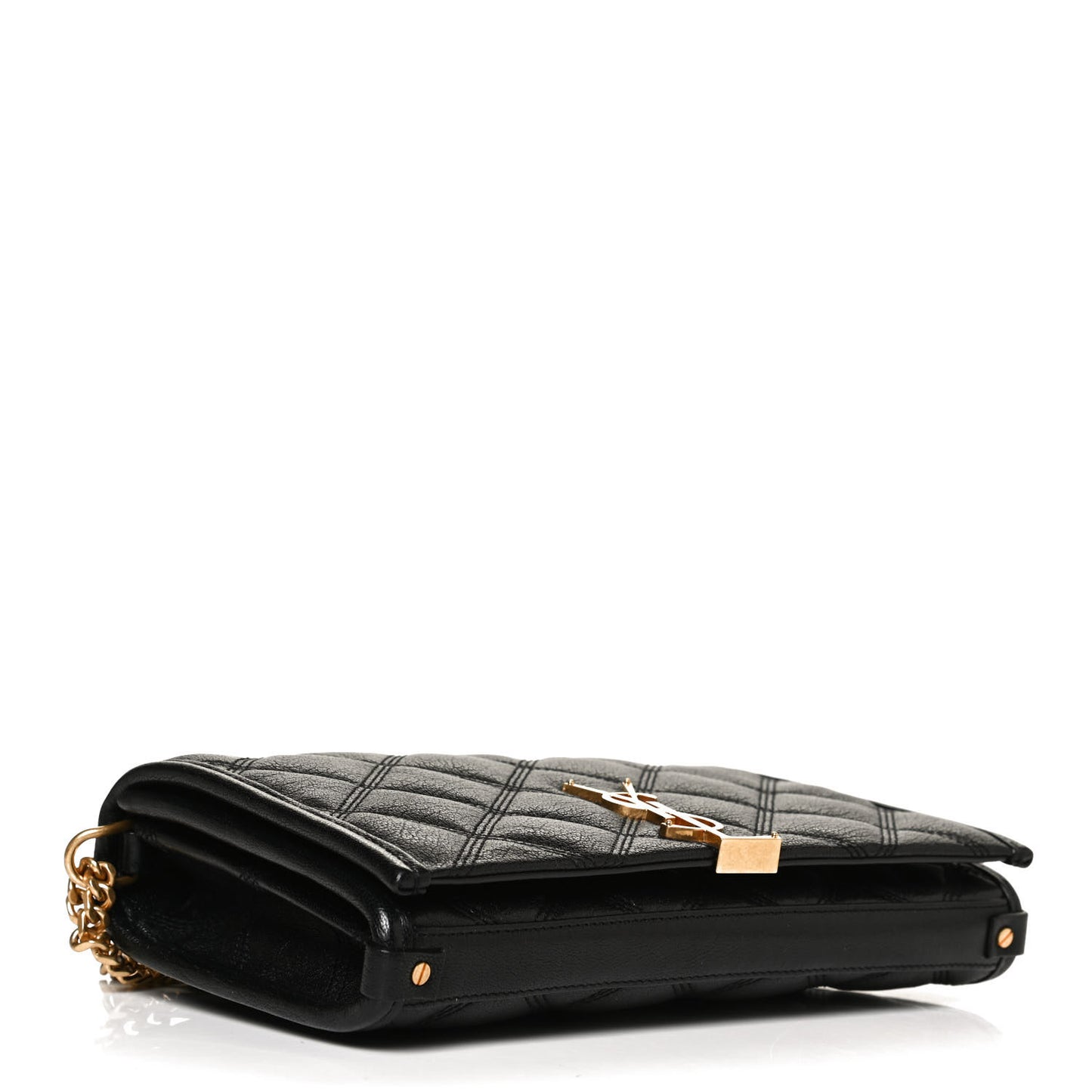 Lambskin Diamond Quilted Becky Chain Wallet Black