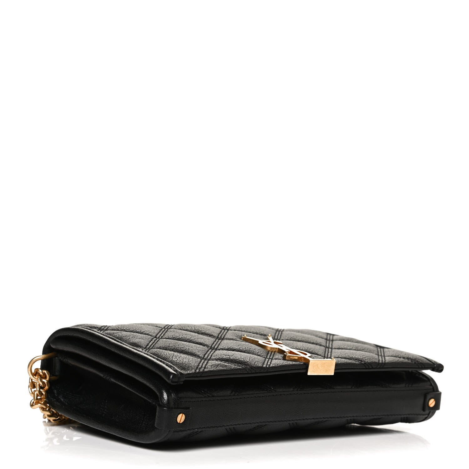 Saint Laurent Lambskin Diamond Quilted Becky Chain Wallet Black 4 of 13