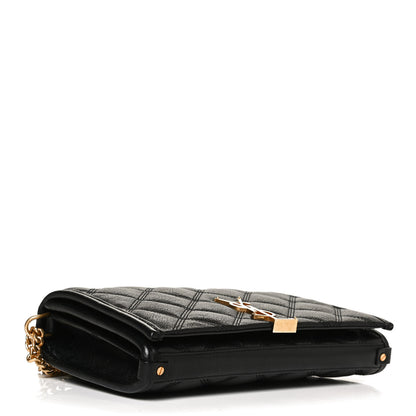 Saint Laurent Lambskin Diamond Quilted Becky Chain Wallet Black 4 of 13