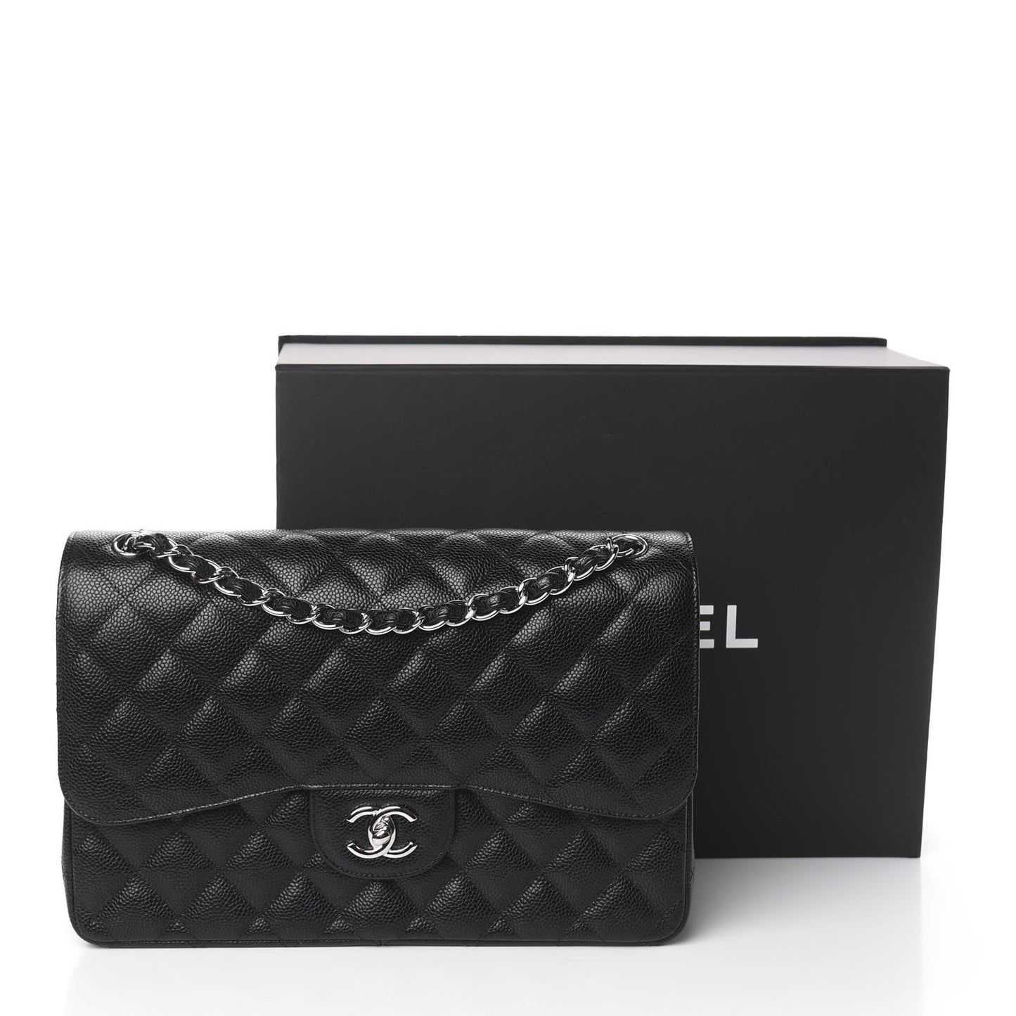 Caviar Quilted Jumbo Double Flap Black