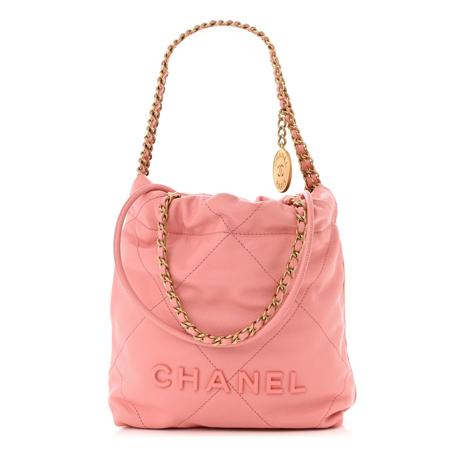 Shiny Caviar Quilted Mini Chanel 22 Coral
