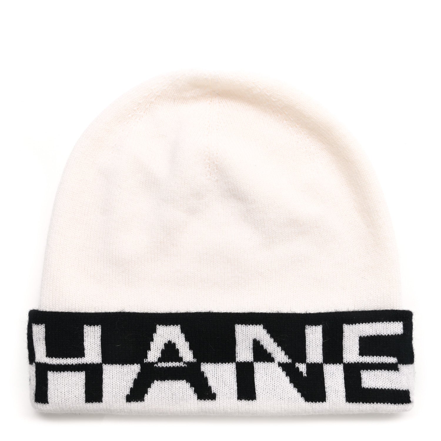Chanel Cashmere Logo Beanie Hat White Black 1 of 4